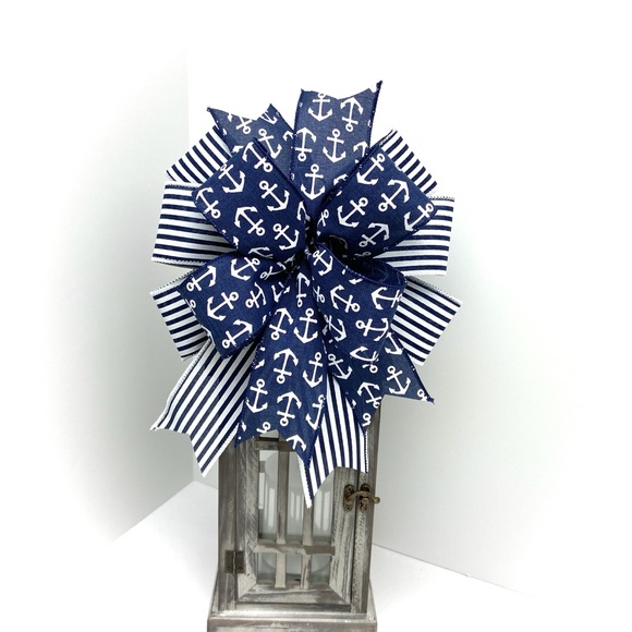 - Handcrafted Navy and white Nautical Wreath Bow - Picture 2 of 6